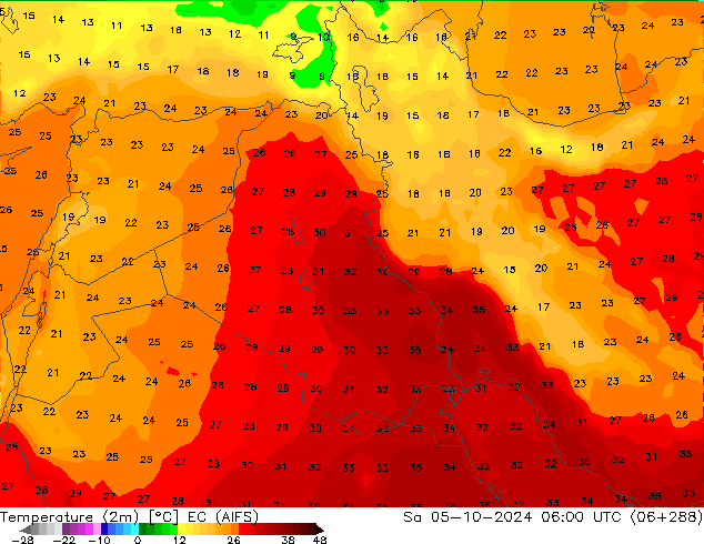 Temperatuurkaart (2m) EC (AIFS) za 05.10.2024 06 UTC