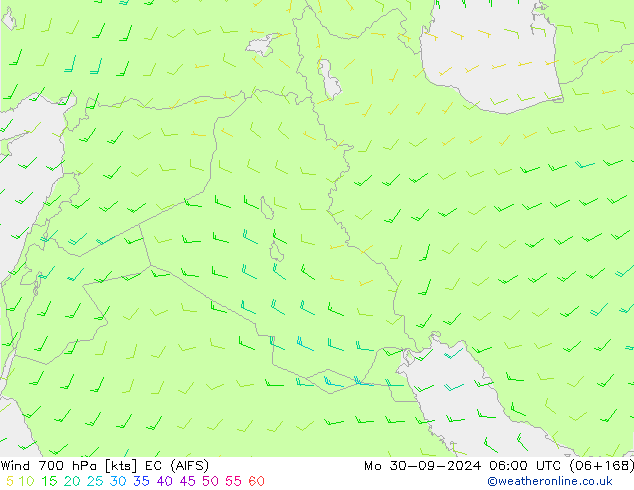 Viento 700 hPa EC (AIFS) lun 30.09.2024 06 UTC