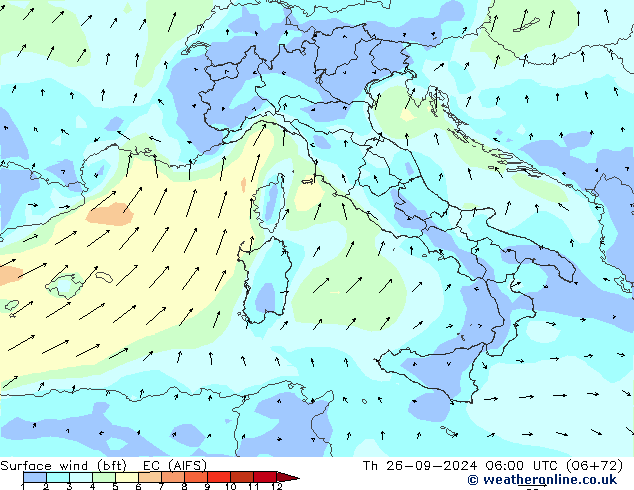 Vent 10 m (bft) EC (AIFS) jeu 26.09.2024 06 UTC