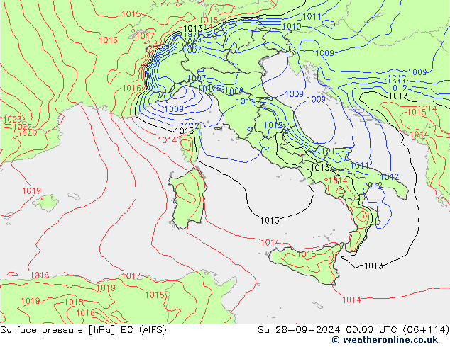 ciśnienie EC (AIFS) so. 28.09.2024 00 UTC