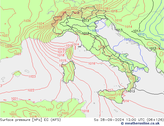 Atmosférický tlak EC (AIFS) So 28.09.2024 12 UTC