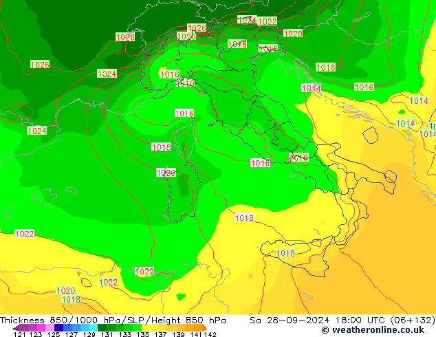 850-1000 hPa Kalınlığı EC (AIFS) Cts 28.09.2024 18 UTC