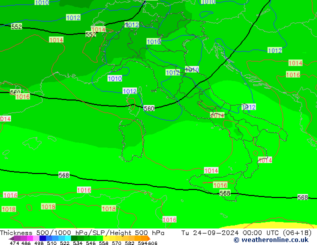 Thck 500-1000hPa EC (AIFS) wto. 24.09.2024 00 UTC