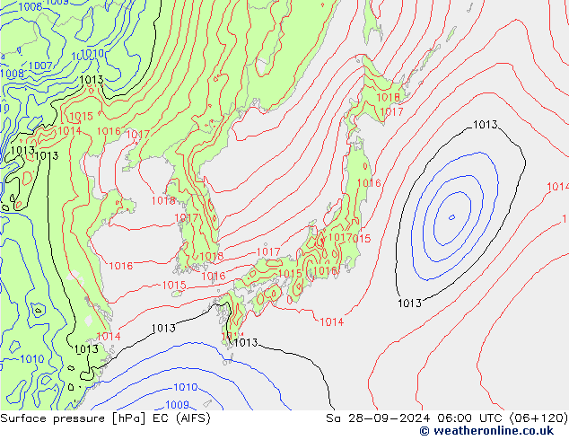 Surface pressure EC (AIFS) Sa 28.09.2024 06 UTC