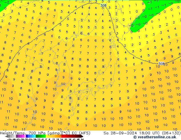 Height/Temp. 700 hPa EC (AIFS)  28.09.2024 18 UTC