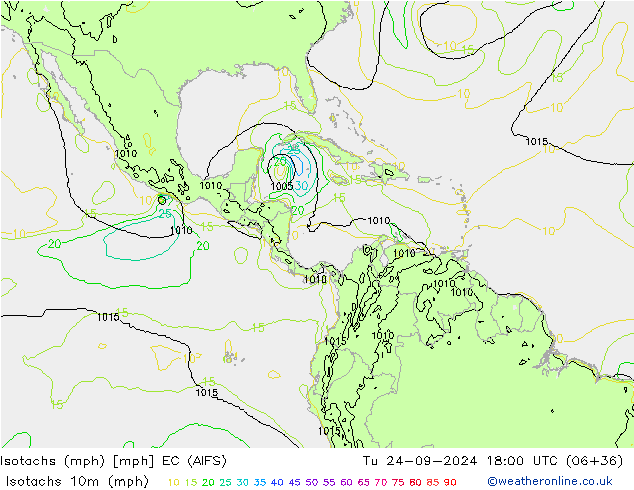 Eşrüzgar Hızları mph EC (AIFS) Sa 24.09.2024 18 UTC