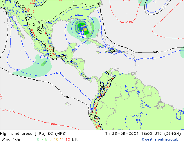 High wind areas EC (AIFS) Th 26.09.2024 18 UTC