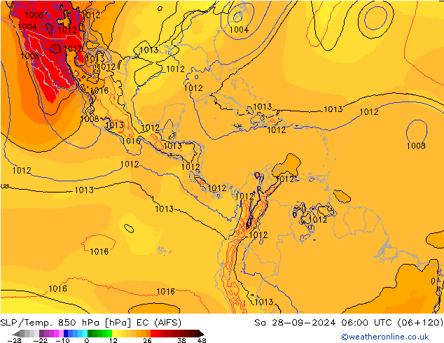 SLP/Temp. 850 hPa EC (AIFS)  28.09.2024 06 UTC