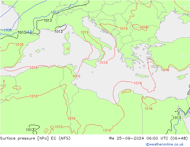 Surface pressure EC (AIFS) We 25.09.2024 06 UTC