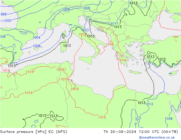 Atmosférický tlak EC (AIFS) Čt 26.09.2024 12 UTC