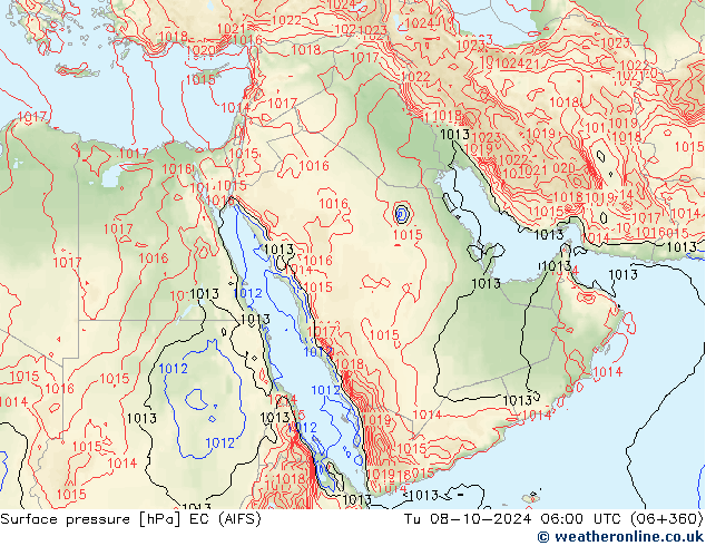 Surface pressure EC (AIFS) Tu 08.10.2024 06 UTC