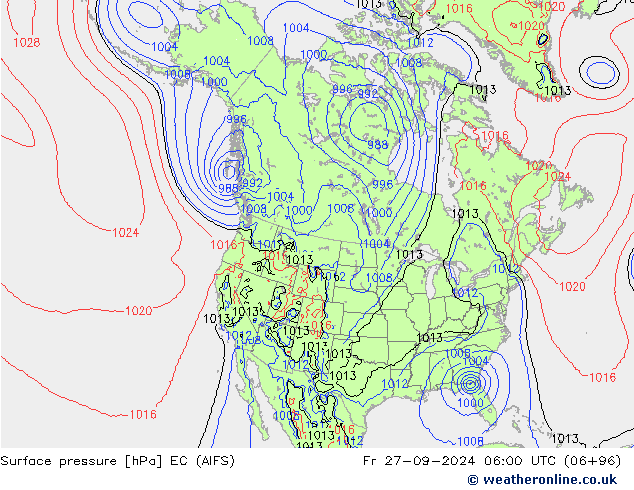 Pressione al suolo EC (AIFS) ven 27.09.2024 06 UTC