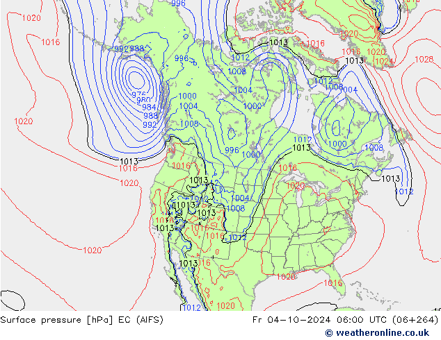 Presión superficial EC (AIFS) vie 04.10.2024 06 UTC