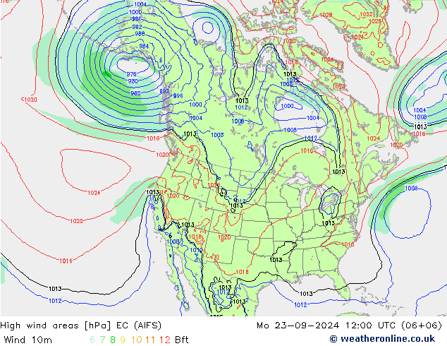 High wind areas EC (AIFS) Mo 23.09.2024 12 UTC