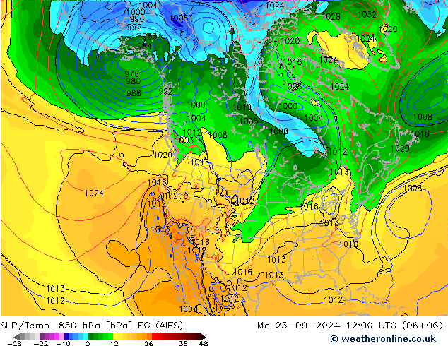 SLP/Temp. 850 hPa EC (AIFS) Mo 23.09.2024 12 UTC