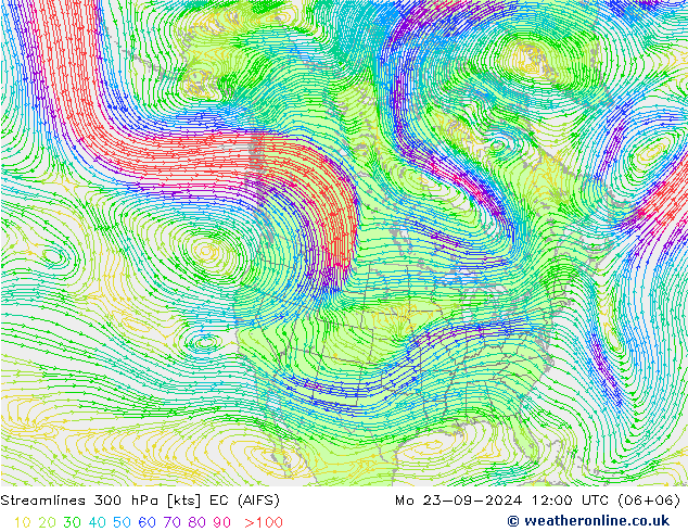 Stromlinien 300 hPa EC (AIFS) Mo 23.09.2024 12 UTC