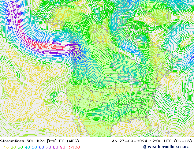 Stromlinien 500 hPa EC (AIFS) Mo 23.09.2024 12 UTC