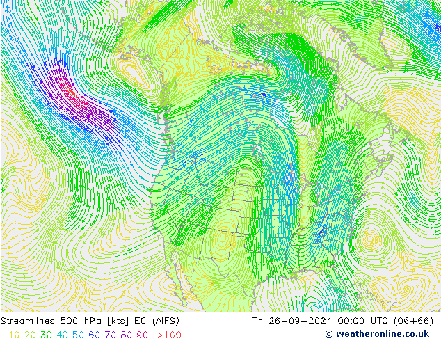 Ligne de courant 500 hPa EC (AIFS) jeu 26.09.2024 00 UTC