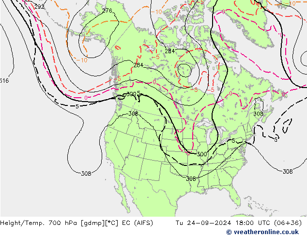 Height/Temp. 700 hPa EC (AIFS) wto. 24.09.2024 18 UTC