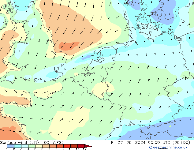 Wind 10 m (bft) EC (AIFS) vr 27.09.2024 00 UTC