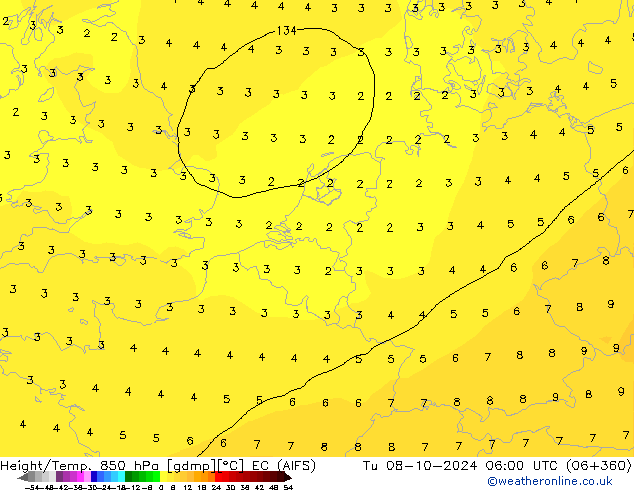 Height/Temp. 850 hPa EC (AIFS) Tu 08.10.2024 06 UTC