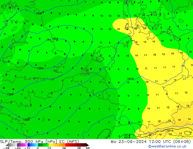 SLP/Temp. 850 hPa EC (AIFS) Mo 23.09.2024 12 UTC