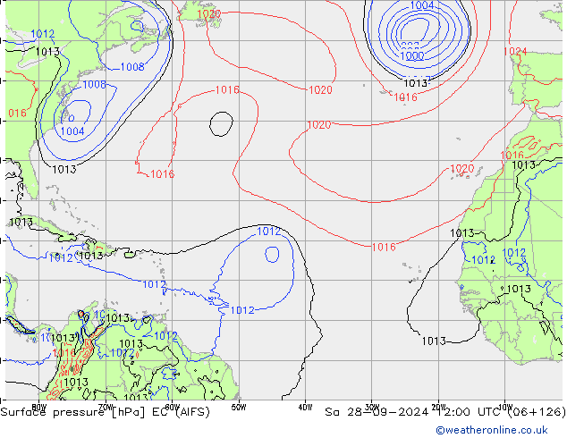 Surface pressure EC (AIFS) Sa 28.09.2024 12 UTC