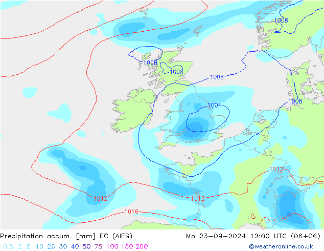 Precipitation accum. EC (AIFS) Po 23.09.2024 12 UTC