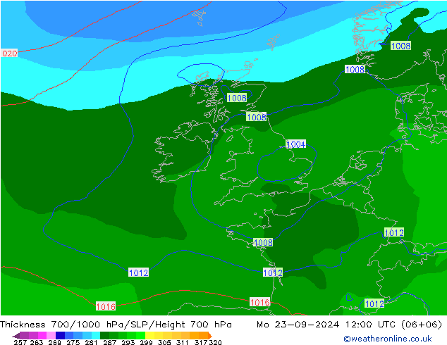 Thck 700-1000 hPa EC (AIFS) Mo 23.09.2024 12 UTC