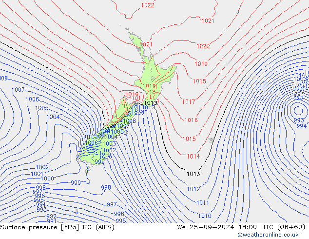 Atmosférický tlak EC (AIFS) St 25.09.2024 18 UTC