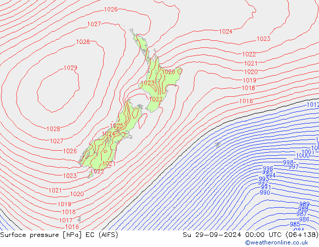 Surface pressure EC (AIFS) Su 29.09.2024 00 UTC