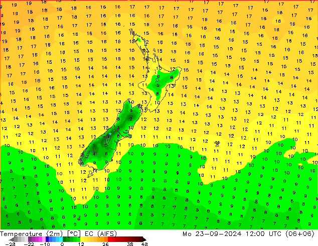 Temperatura (2m) EC (AIFS) Seg 23.09.2024 12 UTC