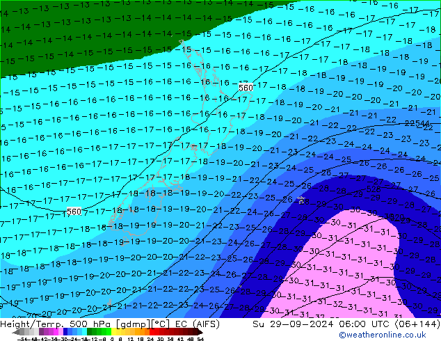 Height/Temp. 500 гПа EC (AIFS) Вс 29.09.2024 06 UTC