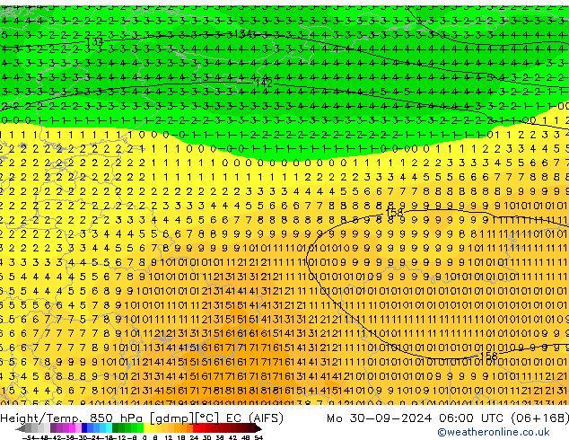 Hoogte/Temp. 850 hPa EC (AIFS) ma 30.09.2024 06 UTC