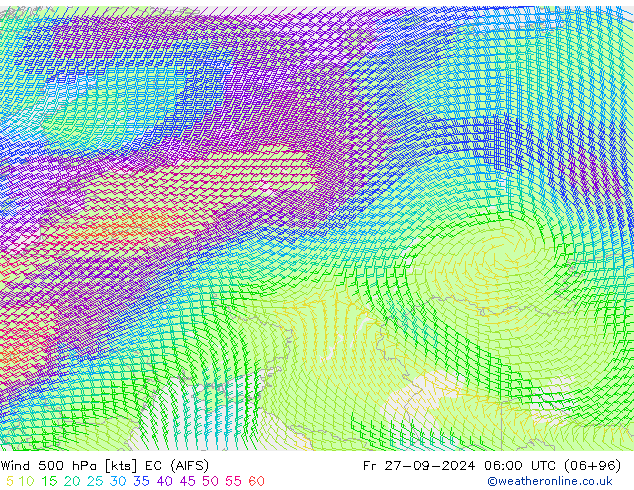 Viento 500 hPa EC (AIFS) vie 27.09.2024 06 UTC