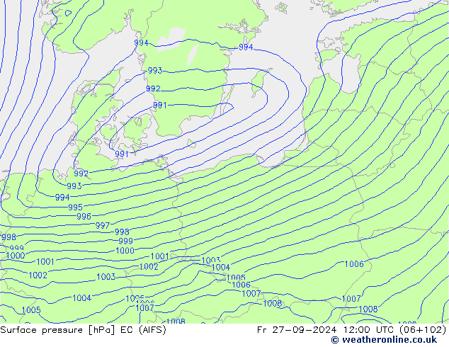 Surface pressure EC (AIFS) Fr 27.09.2024 12 UTC