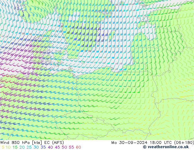 Wind 850 hPa EC (AIFS) ma 30.09.2024 18 UTC