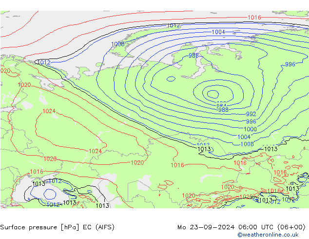 Atmosférický tlak EC (AIFS) Po 23.09.2024 06 UTC