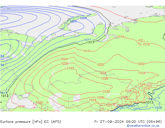 Presión superficial EC (AIFS) vie 27.09.2024 06 UTC