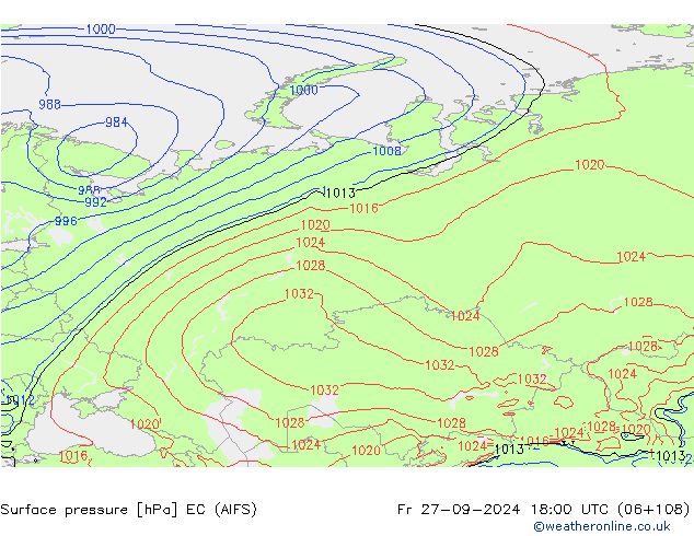 Surface pressure EC (AIFS) Fr 27.09.2024 18 UTC