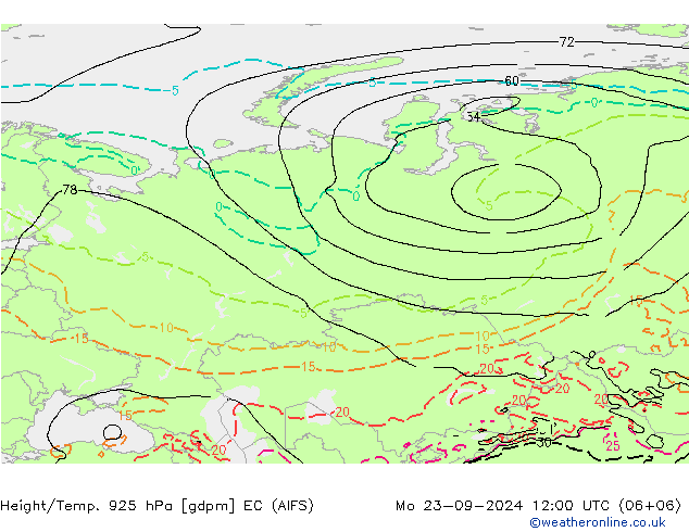 Geop./Temp. 925 hPa EC (AIFS) lun 23.09.2024 12 UTC