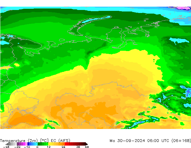 Sıcaklık Haritası (2m) EC (AIFS) Pzt 30.09.2024 06 UTC