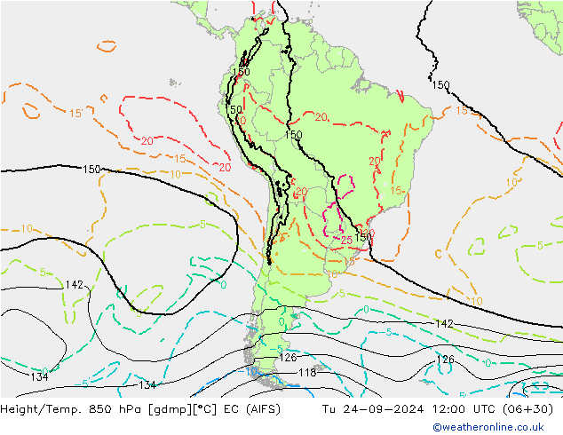 Hoogte/Temp. 850 hPa EC (AIFS) di 24.09.2024 12 UTC