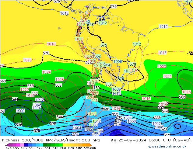 Espesor 500-1000 hPa EC (AIFS) mié 25.09.2024 06 UTC