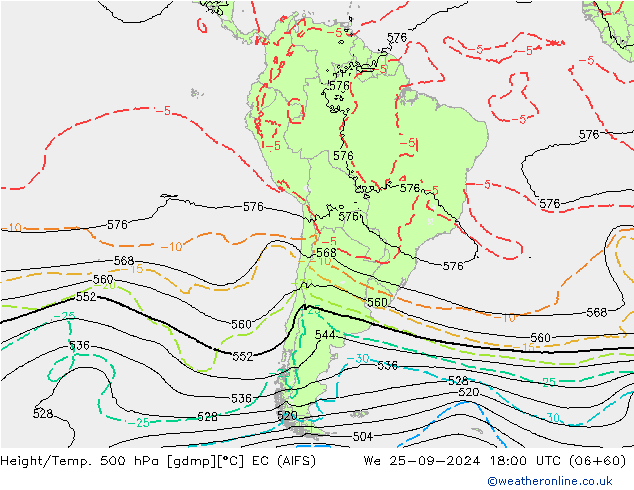 Hoogte/Temp. 500 hPa EC (AIFS) wo 25.09.2024 18 UTC