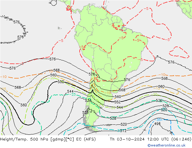 Height/Temp. 500 hPa EC (AIFS) Qui 03.10.2024 12 UTC