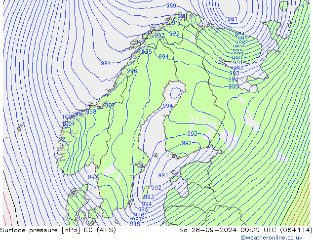 Atmosférický tlak EC (AIFS) So 28.09.2024 00 UTC