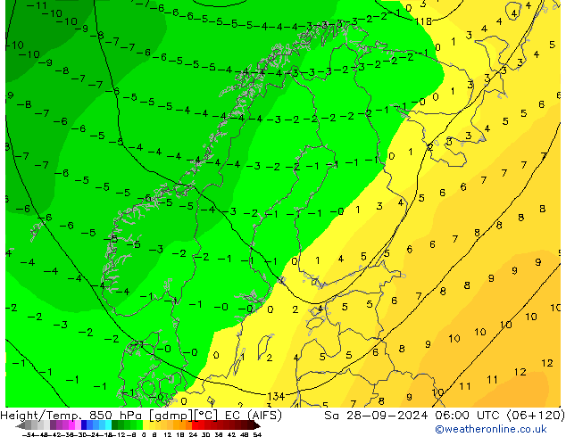 Height/Temp. 850 hPa EC (AIFS) Sa 28.09.2024 06 UTC