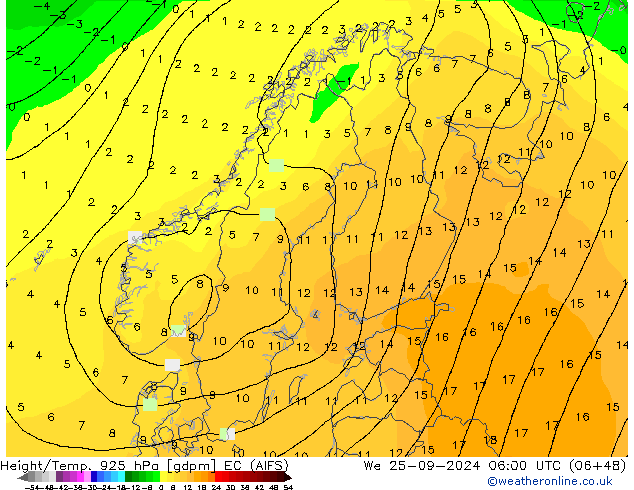 Height/Temp. 925 hPa EC (AIFS) Qua 25.09.2024 06 UTC