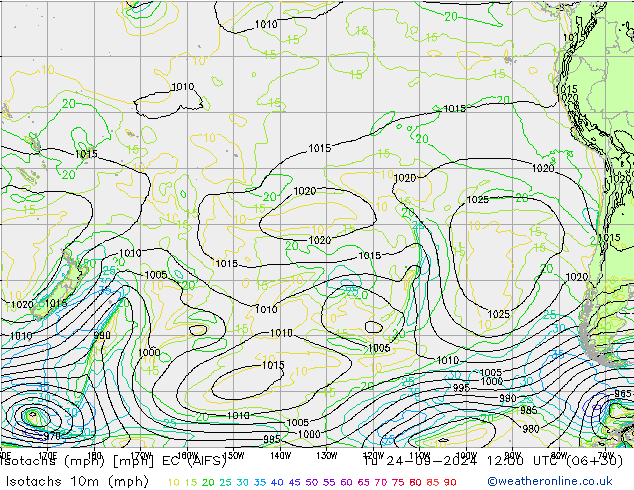 Isotachs (mph) EC (AIFS) Ter 24.09.2024 12 UTC